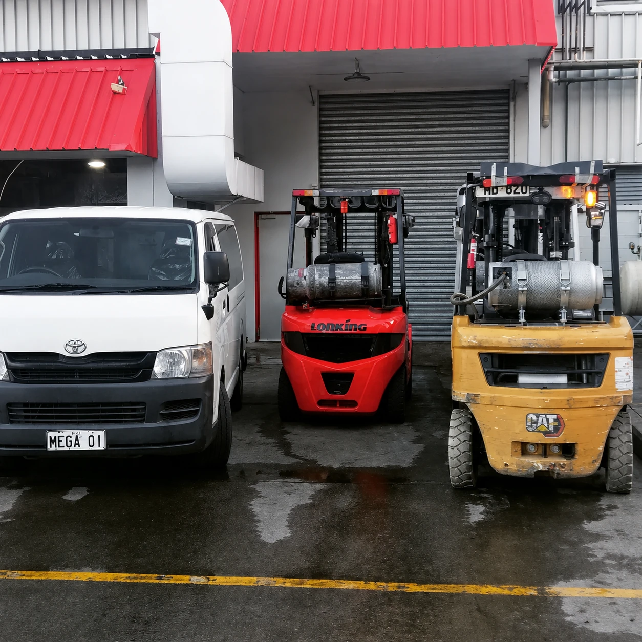 Forklifts beside the Mega Lifts service vehicle